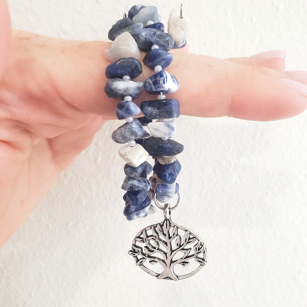 Sodalite Gemstone Dbl Layer Tree of Life Bracelet - Picture 3 of 5